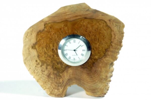 Natural Edge Wooden Clock in Beautiful Brown Mallee Burr