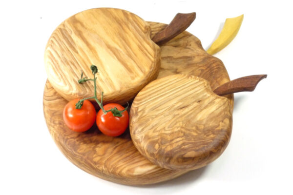 Handmade Wooden Chopping Board Set 3 Apple Shaped Olive Ash Large to Mini