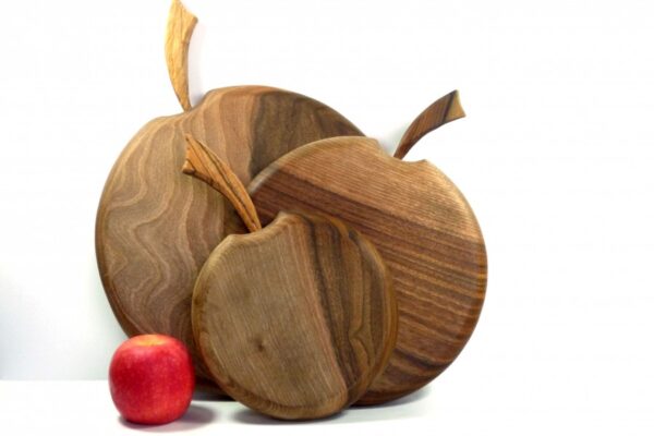 Handmade Set of 3 One Piece Chopping Boards Apple Shaped Walnut Wood